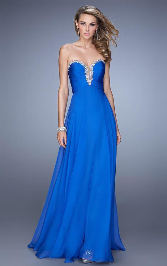 La Femme - Plunging Sweetheart Chiffon Dress in Blue