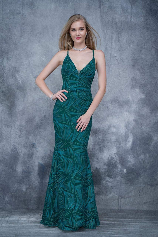 Nina Canacci - 2149 Plunging V-Neck Mermaid Gown In Green