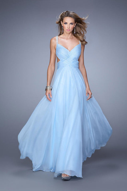 La Femme - 21502 Sleeveless V-neck A-line Dress In Blue