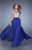 La Femme - 21503 Embroidered Illusion Bateau A-line Dress in Blue