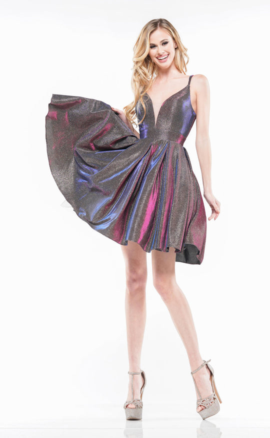 Colors Dress - 2150 Plunging V-Neck A-Line Short Dress