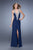 La Femme - 21513 Halter Ruched Gown with Slit In Blue