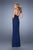La Femme - 21513 Halter Ruched Gown with Slit In Blue