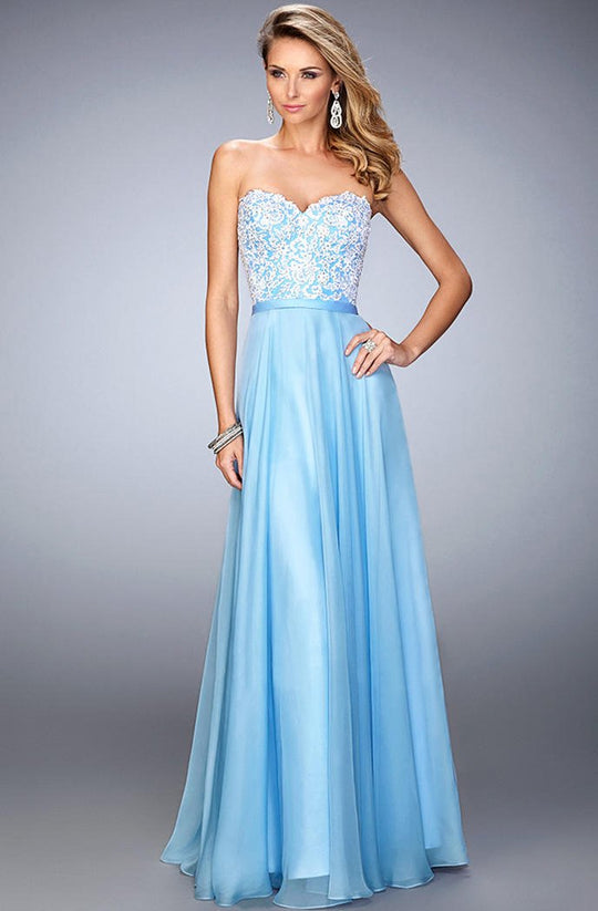 La Femme - 21545 Lace Sweetheart A-line Dress In Cloud Blue