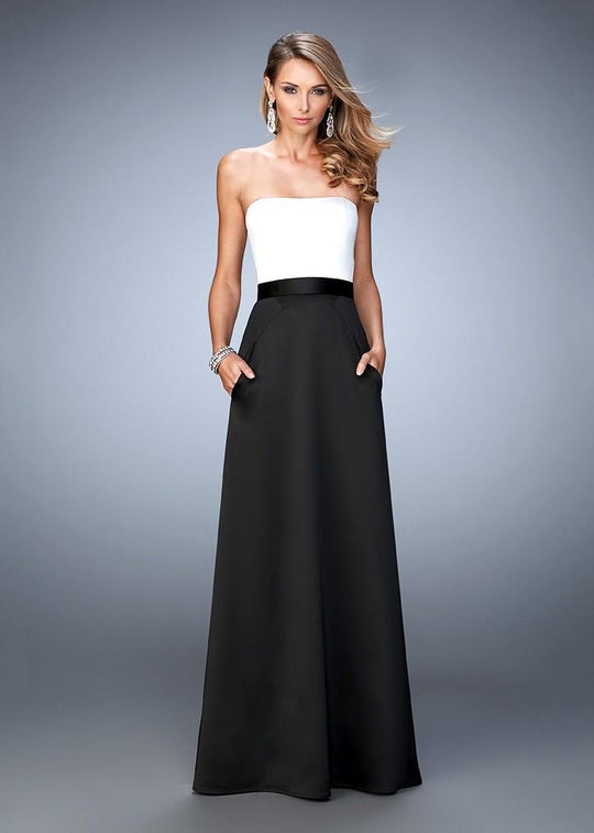 La Femme - 21555 Strapless Two-Tone Satin Evening Gown In Black and White