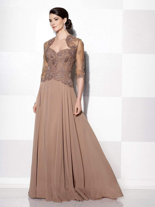 Cameron Blake - Lace Quarter Length Sleeves A Line Gown 215639 in Brown