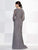 Cameron Blake - Long Sleeves Beaded V Neck Long Dres 215644W in Gray