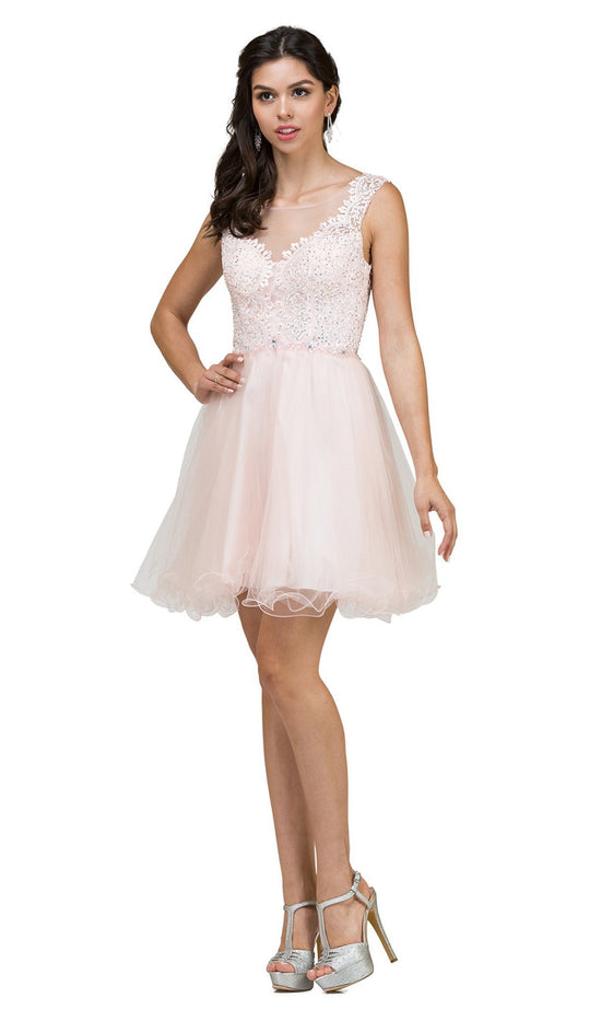 Beaded Illusion Scoop Cocktail Dress - ADASA