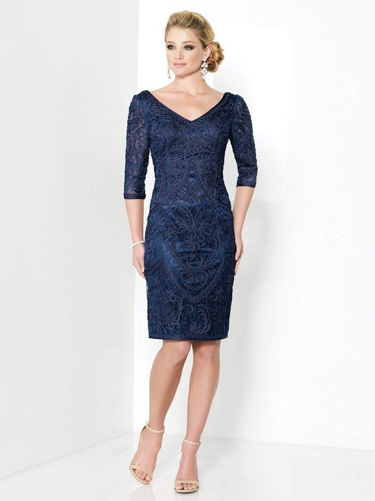 Social Occasions - Quarter Length Sleeves V-Neck Dress 215818  in Blue