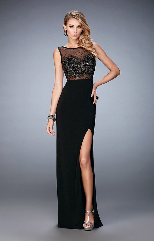 La Femme - 21583 Embellished Illusion Evening Gown In Black