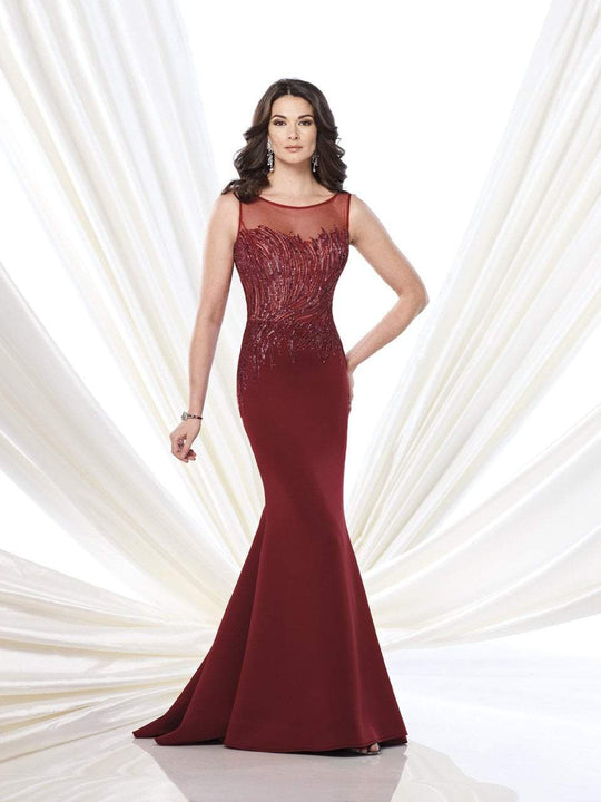 Montage - Beaded Illusion Bateau Neck Dress 215901
