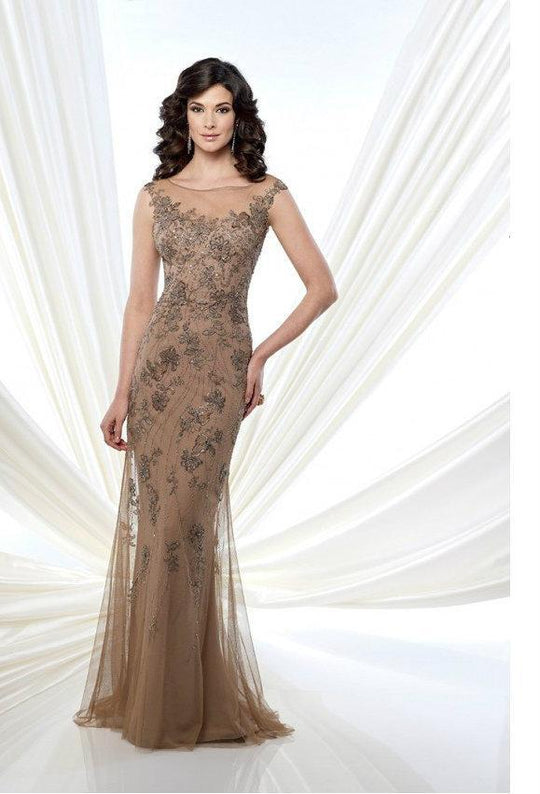 Montage - Lace Bateau Neck Dress 215913 in Brown