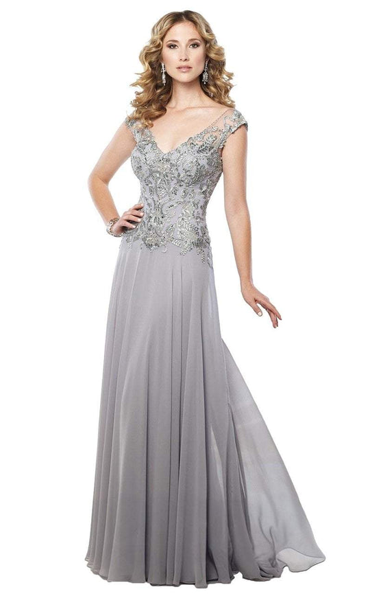 Montage by Mon Cheri - 215914 Illusion Chiffon Gown in Silver