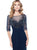 Montage by Mon Cheri - Ruched Beaded Gown in Navy Blue 215919W in Navy Blue
