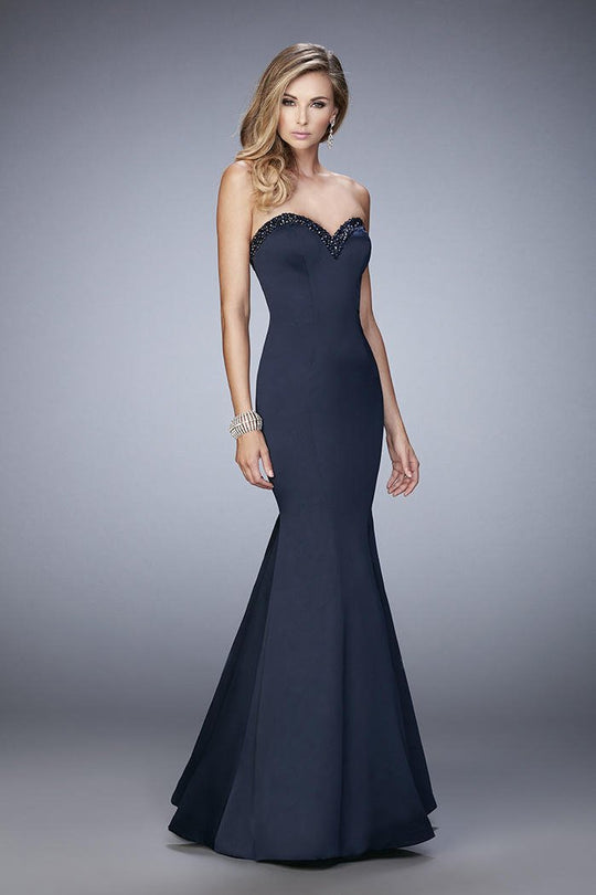 La Femme - 21591 Strapless Sweetheart Mermaid Dress In Blue