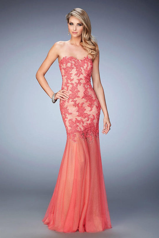 La Femme - 21604 Lace Sweetheart Mermaid Dress In Orange