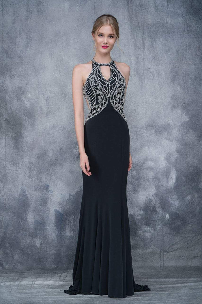 Nina Canacci - 2161 High Halter Ornate Keyhole Gown In Black