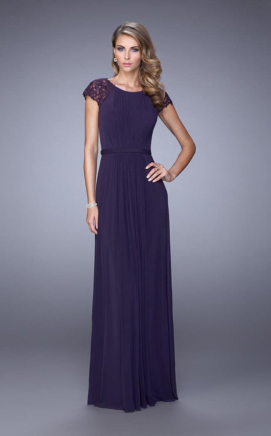La Femme - 21621 Embroidered Scoop Jersey Dress In Purple
