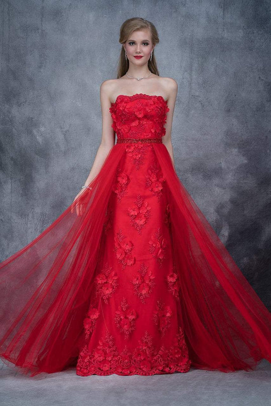 Nina Canacci - 2163 Majestic Strapless Floral Evening Gown In Red