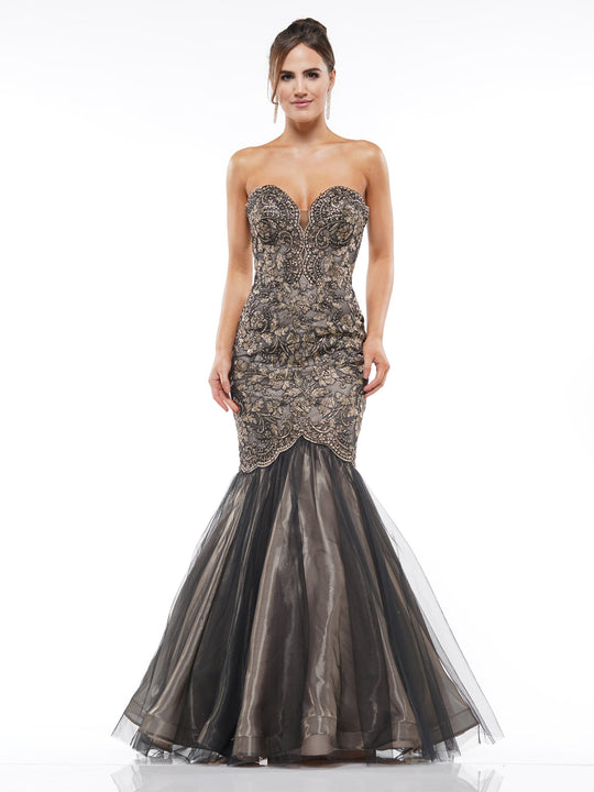Colors Dress - 2163 Bead Embellished Strapless Mermaid Gown In Black and Silver