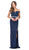 Dancing Queen - 2164 Appliqued Plunging Off Shoulder High Slit Gown In Blue