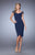La Femme - 21648 Embellished Cap Sleeve Ruched Jersey Dress In Navy