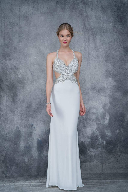 Nina Canacci - 2165 Embellished V-neck Sheath Dress In White