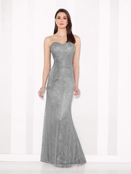 Mon Cheri 216683 Strapless Lace Sheath Dress In Silver