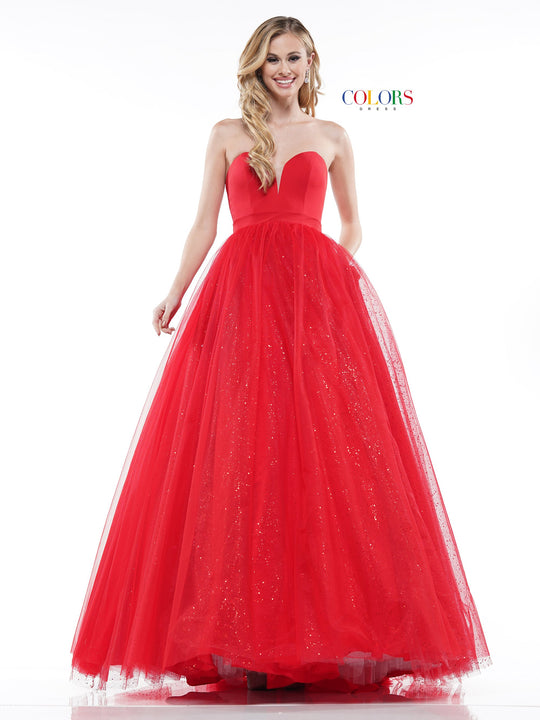 Colors Dress - 2166 Plunging Strapless Sweetheart Ballgown In Red