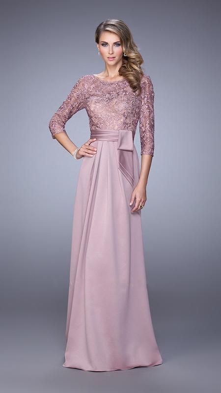 La Femme - 21676 Embellished Lace Satin Gown In Mauve