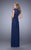 La Femme - 21685 Ruched V Neck Cap Sleeves Sheath Long Gown In Blue