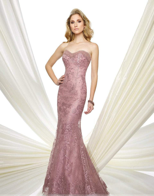 Montage by Mon Cheri - 216961 Strapless Floral Trumpet Gown in Purple