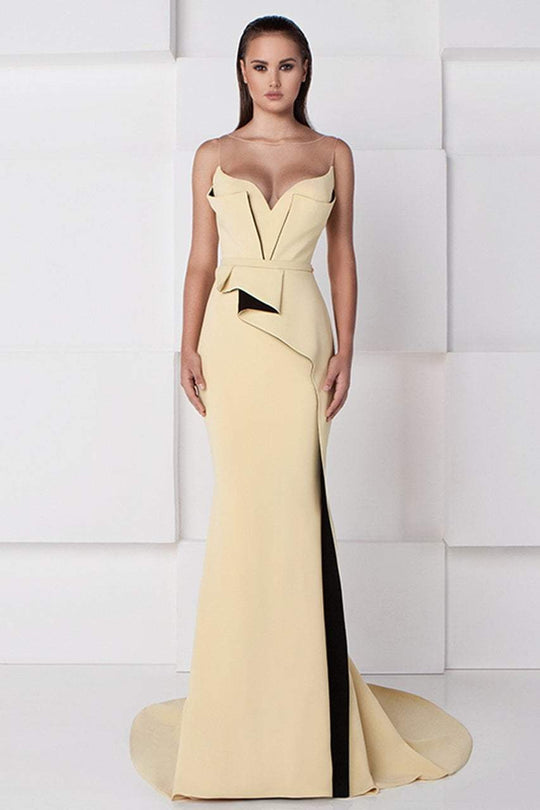 Asymmetrical Peplum Illusion Gown 2758