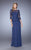 La Femme - 21709 Floral Lace Bateau Quarter Length Sleeves Long Dress In Blue