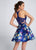 Ellie Wilde - EW21709S Deep V-Neck Floral Skater Dress in Blue and Multi-color