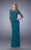 La Femme - 21709 Floral Lace Bateau Quarter Length Sleeves Long Dress in Hunter Green