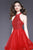 Shail K - 21715 Illusion High Halter Jeweled Dress In Red