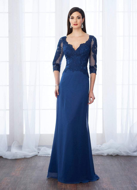 Cameron Blake - 217650W Scalloped V-Neck Chiffon Gown in Blue