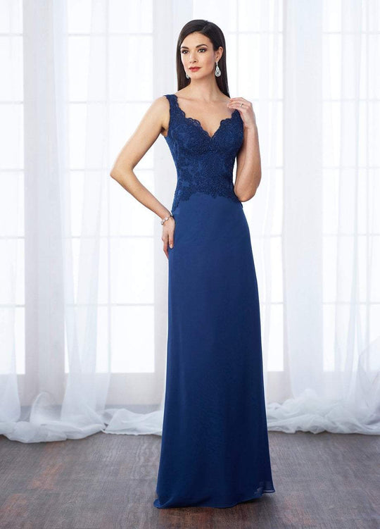 Cameron Blake - 217650 Scalloped V-Neck Chiffon Gown in Blue