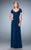 La Femme - 21765 Lace Short Sleeve Ruched V-Neck Column Dress In Blue