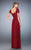La Femme - 21765 Lace Short Sleeve Ruched V-Neck Column Dress In Red