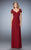 La Femme - 21765 Lace Short Sleeve Ruched V-Neck Column Dress In Red