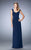 La Femme - 21783 Criss Cross Ruched Cap Sleeves Sheath Long Dress In Blue