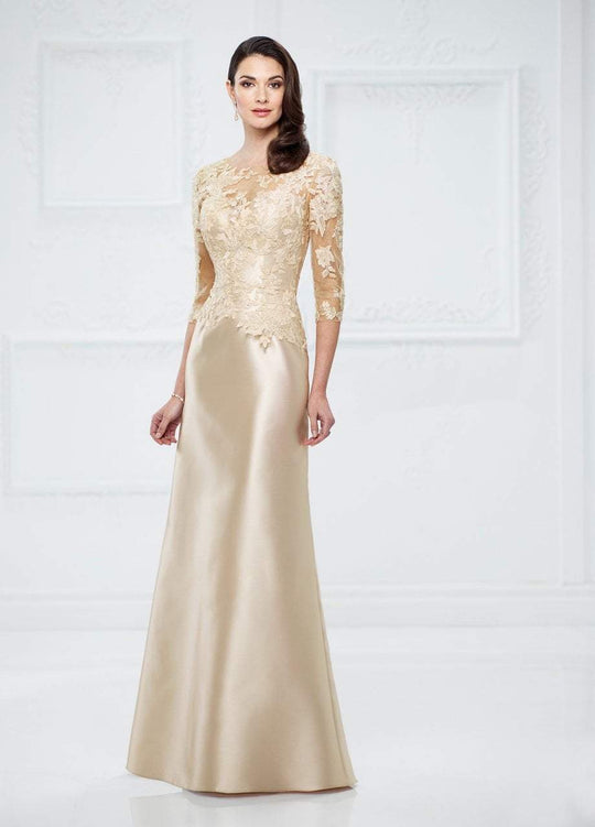 Montage by Mon Cheri - 217955 Floral Lace Mikado Evening Gown in Neutral