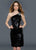 Lara Dresses - Sequined Asymmetric Neck Dress 21796 in Black