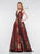 Colors Dress - 2179 Deep V-neck Print Mikado Ballgown in Red and Print