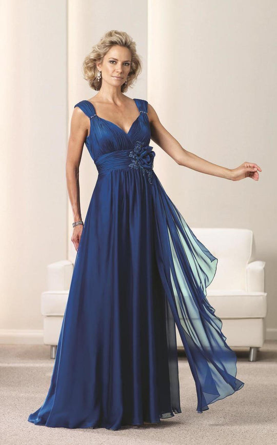 Montage by Mon Cheri - 112917 Floral Accented Ruched A-line Dress In Blue