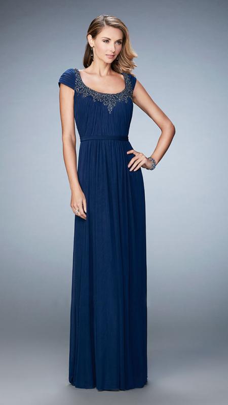 La Femme - 21826 Beaded and Ruched Evening Gown In Navy