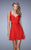 La Femme - 21834 Ruched V-neck A-line Dress In Red