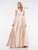 Colors Dress - 2183 Illusion Plunging Neck Satin A-Line Gown in Neutral